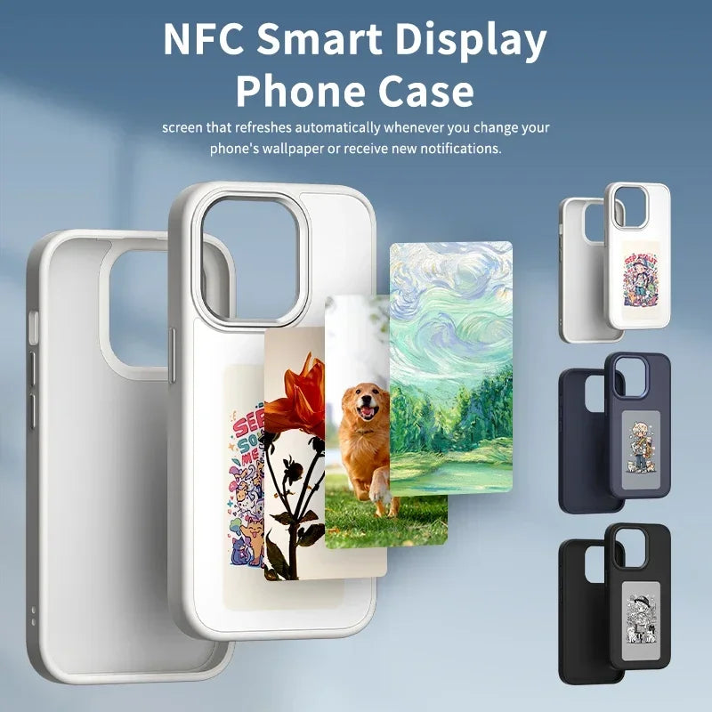 New designer Luxury NFC smart E ink screen Display mobile phone case cover for fundas iphone 15 15Pro 15Pro max DIY cases