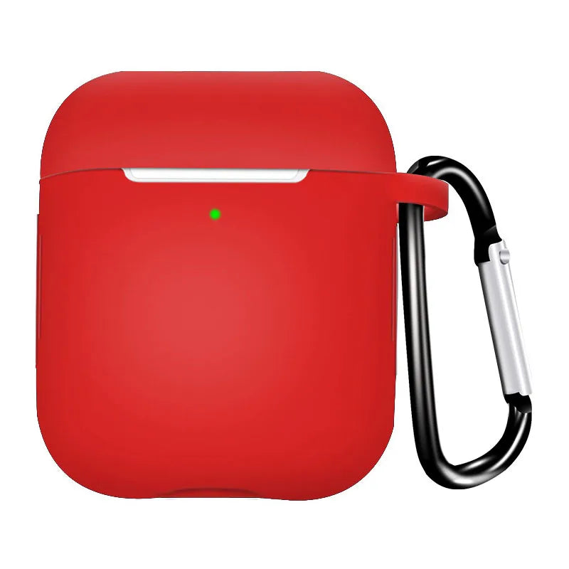 Silicone Earphone Case for AirPods 1/2 Gen Cover Case Wirless Headphones Skin-friendly Earbuds Case with Hook iPhone Case Bag