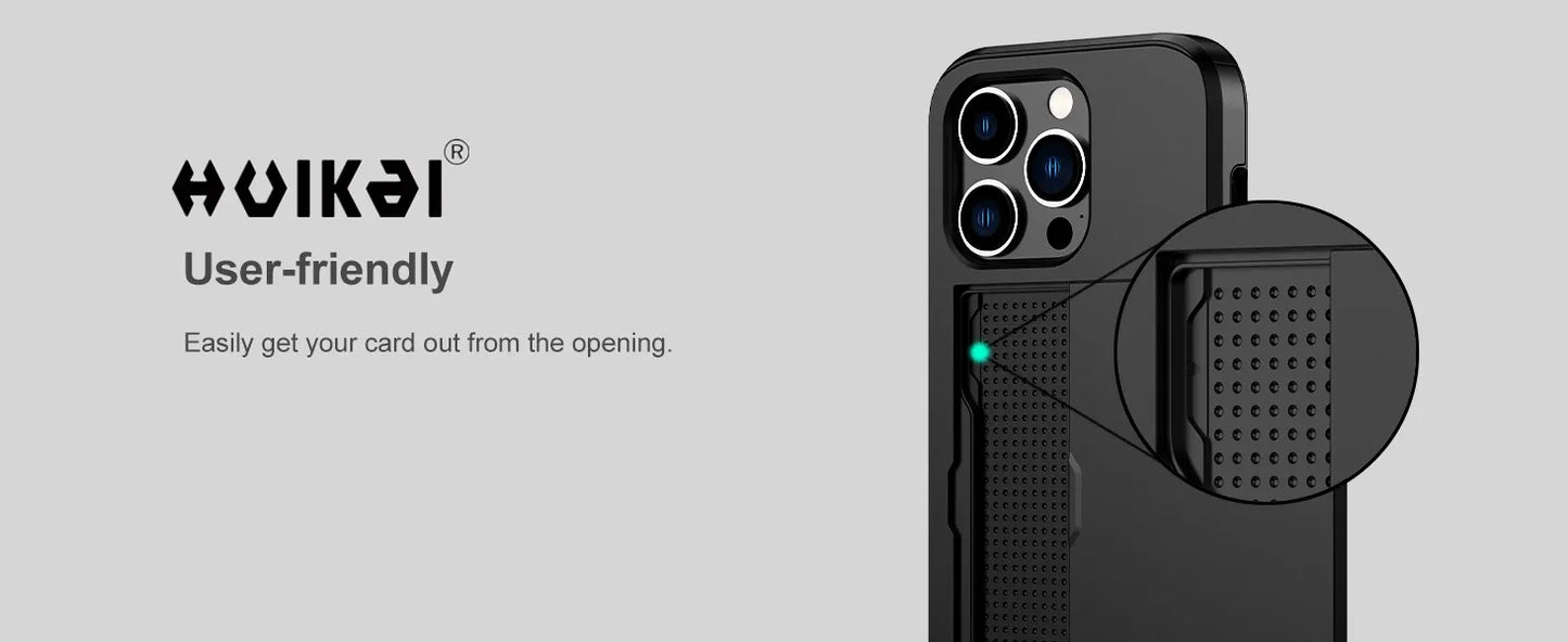 Case For iPhone 16 Pro Max 16 Plus 15 Pro 15 14 13 12 11 Wallet Card Holder Slide Slot Slim Hard PC Heavy Duty Protective Covers
