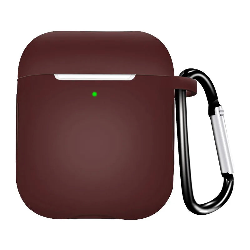 Silicone Earphone Case for AirPods 1/2 Gen Cover Case Wirless Headphones Skin-friendly Earbuds Case with Hook iPhone Case Bag