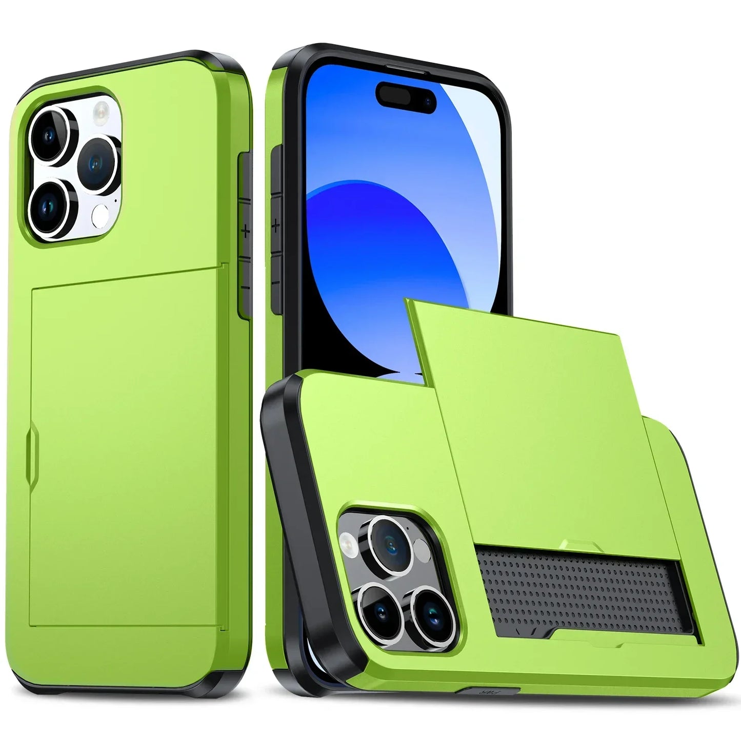 Case For iPhone 16 Pro Max 16 Plus 15 Pro 15 14 13 12 11 Wallet Card Holder Slide Slot Slim Hard PC Heavy Duty Protective Covers