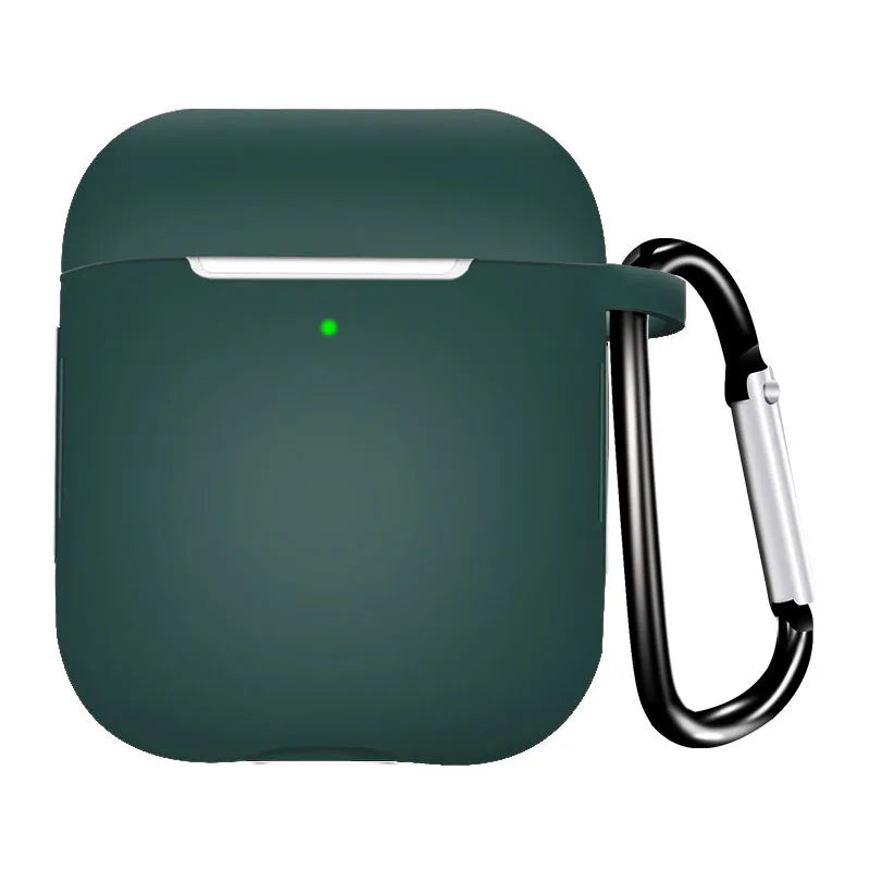 Silicone Earphone Case for AirPods 1/2 Gen Cover Case Wirless Headphones Skin-friendly Earbuds Case with Hook iPhone Case Bag