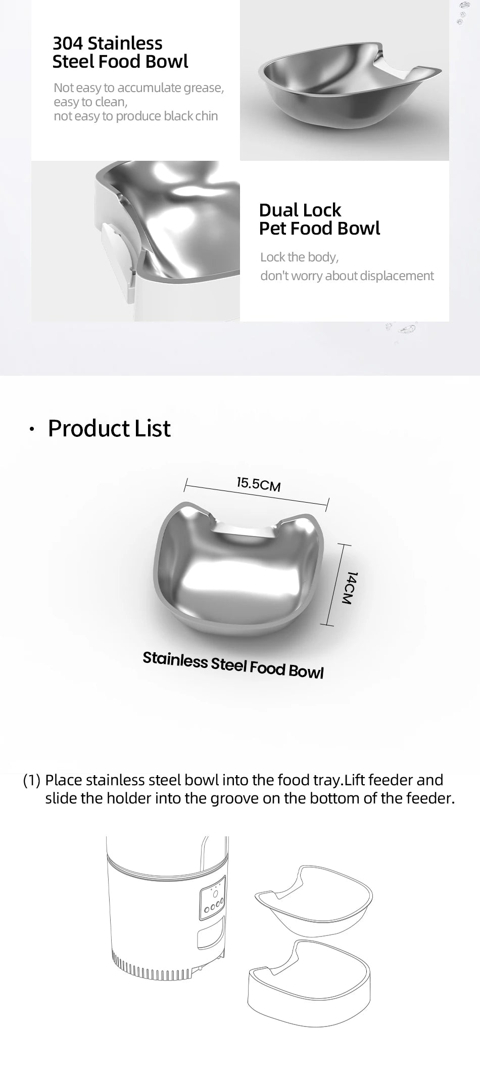 ROJECO Stainless Stee Feeder Bowl Only For 3L Automatic Pet Feeder With Camera Without Feeder Bowl For Cat Dog Pets Aaccessories