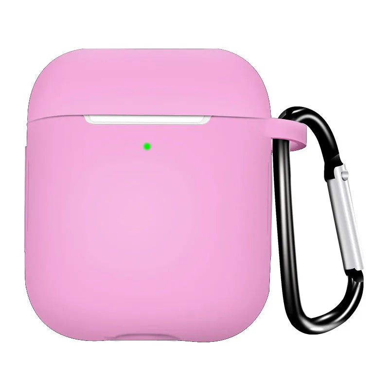 Silicone Earphone Case for AirPods 1/2 Gen Cover Case Wirless Headphones Skin-friendly Earbuds Case with Hook iPhone Case Bag