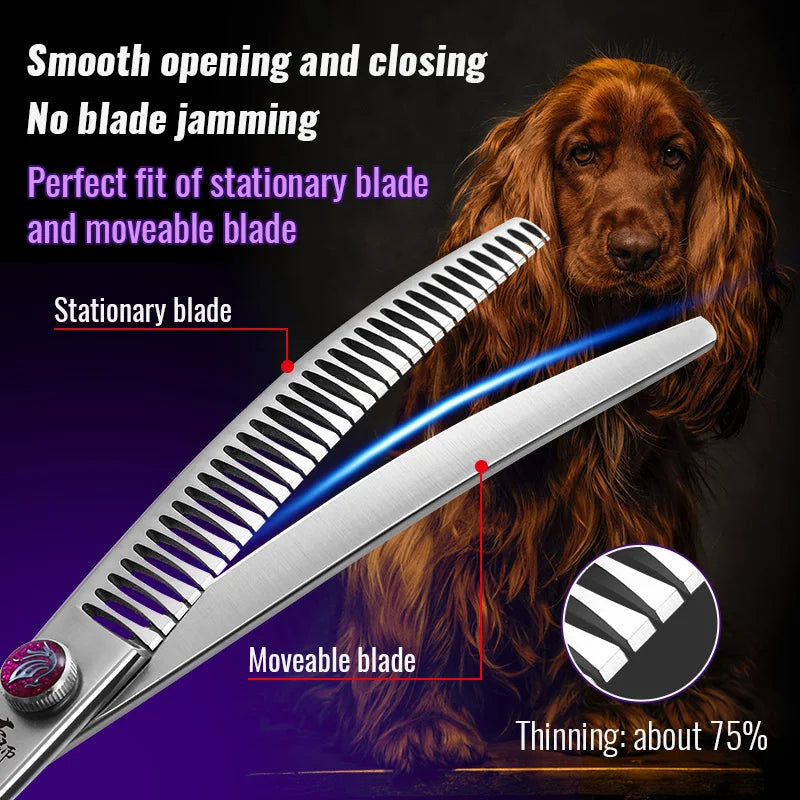 Fenice 7.0/7.5/8.0 inch  Professional Pet Grooming Shears Fishbone Teeth Straight/Curved Chunker Scissors JP440C Groomer Tools