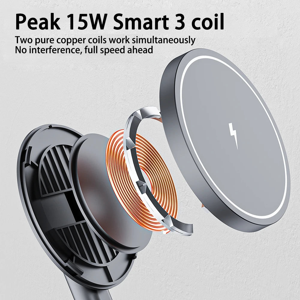 Magnetic wireless charger phone holder 2-in-1 15W fast charging station base suitable for iPhone 15 14 13 Pro Max watch AirPods