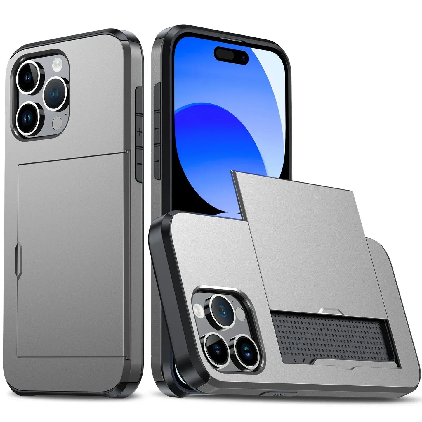 Case For iPhone 16 Pro Max 16 Plus 15 Pro 15 14 13 12 11 Wallet Card Holder Slide Slot Slim Hard PC Heavy Duty Protective Covers