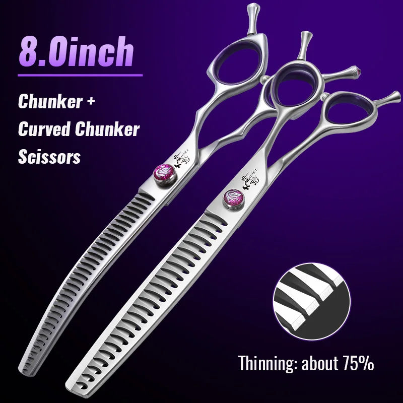 Fenice 7.0/7.5/8.0 inch  Professional Pet Grooming Shears Fishbone Teeth Straight/Curved Chunker Scissors JP440C Groomer Tools