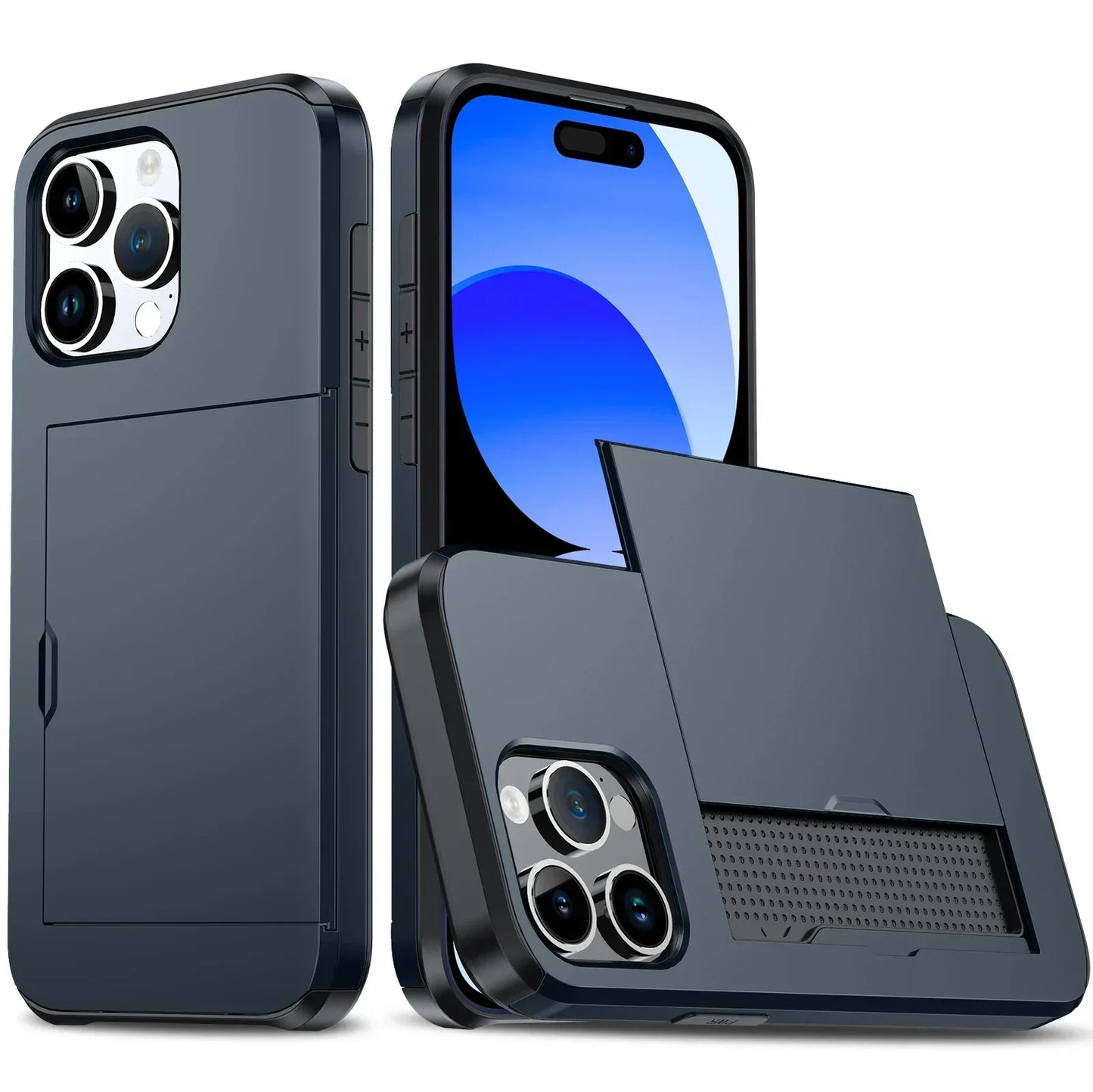 Case For iPhone 16 Pro Max 16 Plus 15 Pro 15 14 13 12 11 Wallet Card Holder Slide Slot Slim Hard PC Heavy Duty Protective Covers
