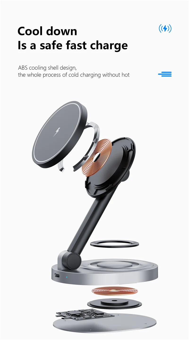 2 In 1 Magnetic Wireless Charger Stand Pad Foldable Fast Charging Station Dock For iPhone 15 14 13 Pro Max Mini Airpods Pro 2/3