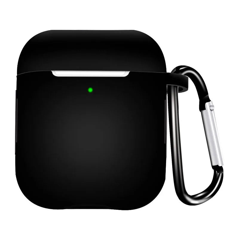 Silicone Earphone Case for AirPods 1/2 Gen Cover Case Wirless Headphones Skin-friendly Earbuds Case with Hook iPhone Case Bag