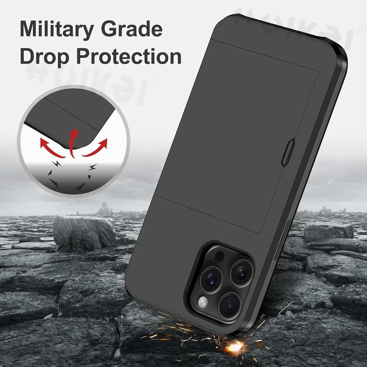 Case For iPhone 16 Pro Max 16 Plus 15 Pro 15 14 13 12 11 Wallet Card Holder Slide Slot Slim Hard PC Heavy Duty Protective Covers