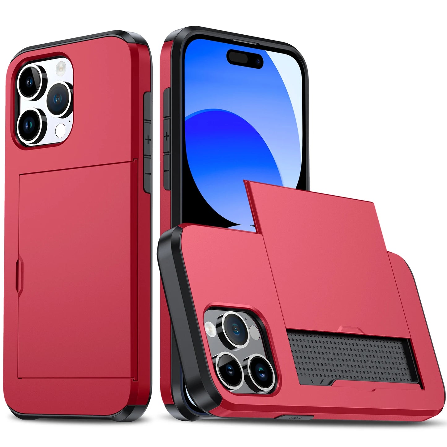 Case For iPhone 16 Pro Max 16 Plus 15 Pro 15 14 13 12 11 Wallet Card Holder Slide Slot Slim Hard PC Heavy Duty Protective Covers