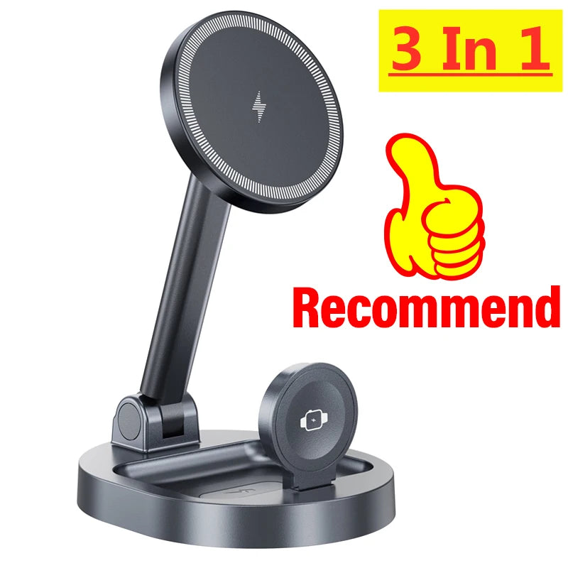 2 In 1 Magnetic Wireless Charger Stand Pad Foldable Fast Charging Station Dock For iPhone 15 14 13 Pro Max Mini Airpods Pro 2/3
