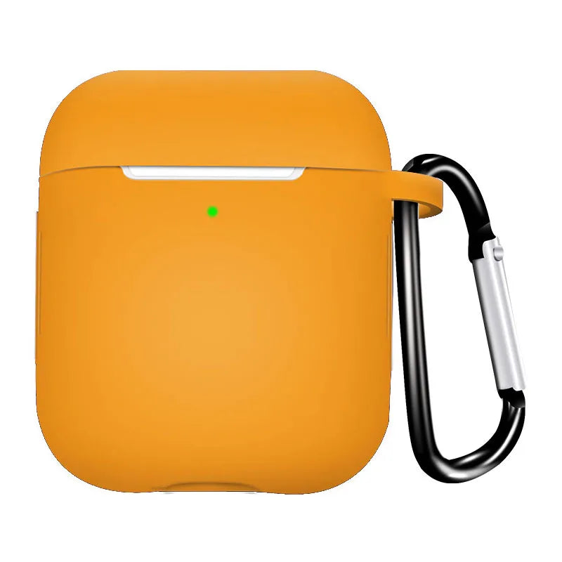 Silicone Earphone Case for AirPods 1/2 Gen Cover Case Wirless Headphones Skin-friendly Earbuds Case with Hook iPhone Case Bag