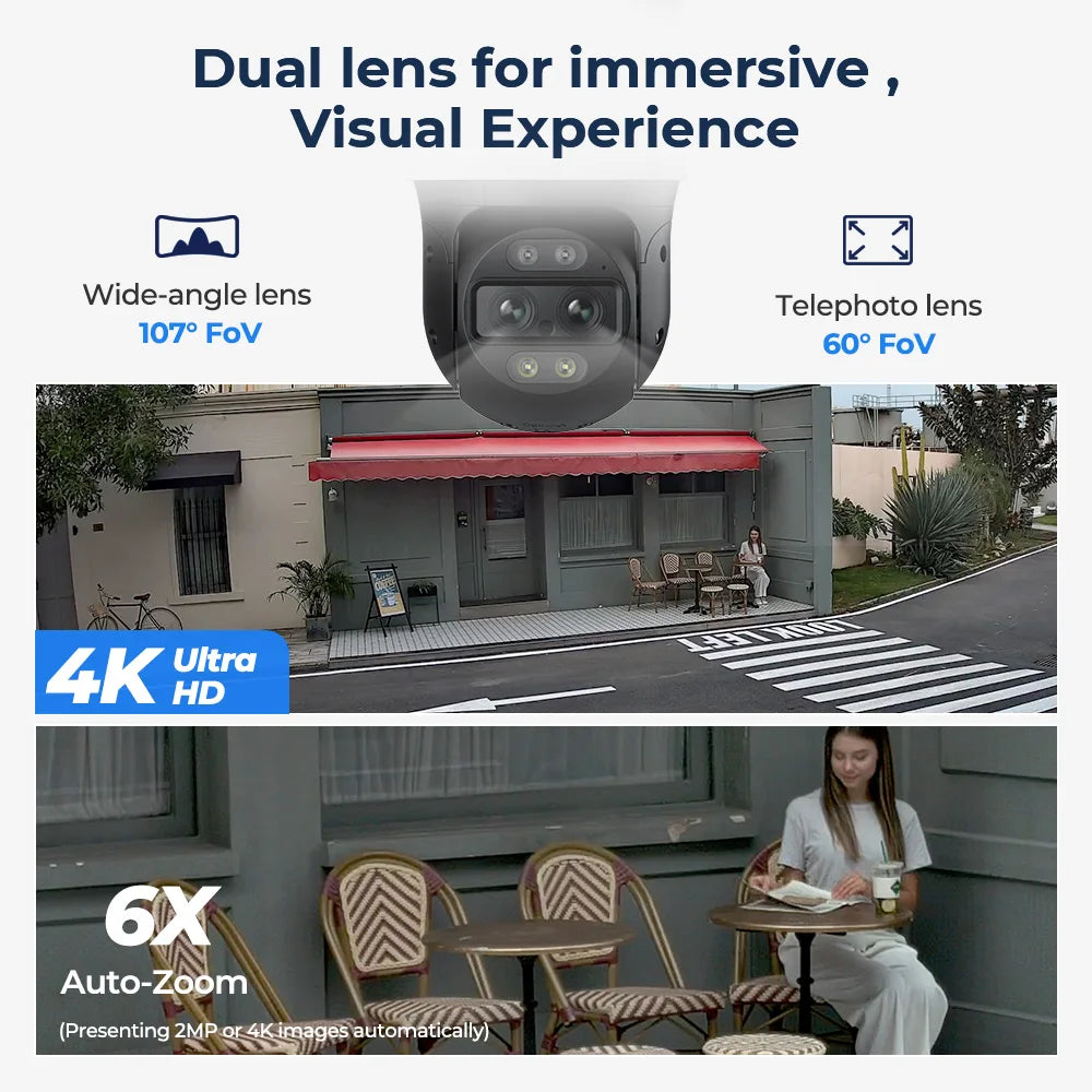 Reolink TrackMix Series Poe & WiFi Camera 4k Dual Lens PTZ Auto Tracking Outdoor Pet Car Human Detection 8MP IP Security Camera