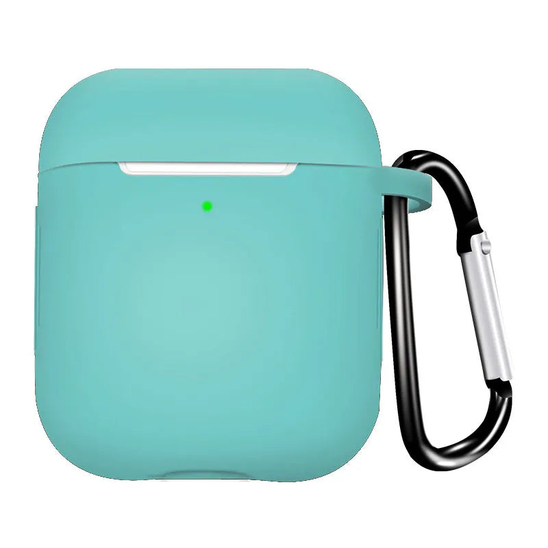 Silicone Earphone Case for AirPods 1/2 Gen Cover Case Wirless Headphones Skin-friendly Earbuds Case with Hook iPhone Case Bag