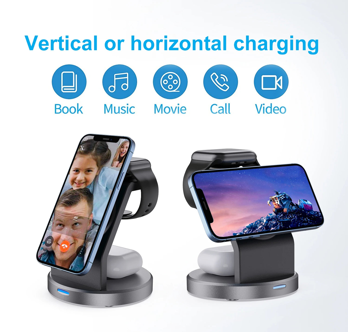 Magnetic Wireless 3in1 Charger Station 15W for Multiple Devices Wireless Charger Stand Charger Dock for Phone Smart Watch And Ea