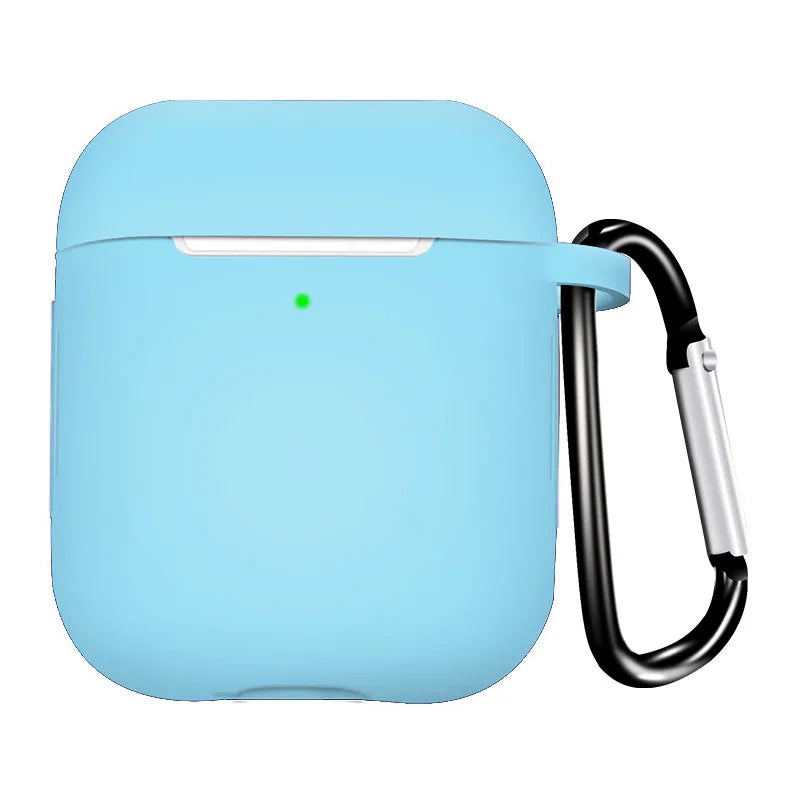 Silicone Earphone Case for AirPods 1/2 Gen Cover Case Wirless Headphones Skin-friendly Earbuds Case with Hook iPhone Case Bag