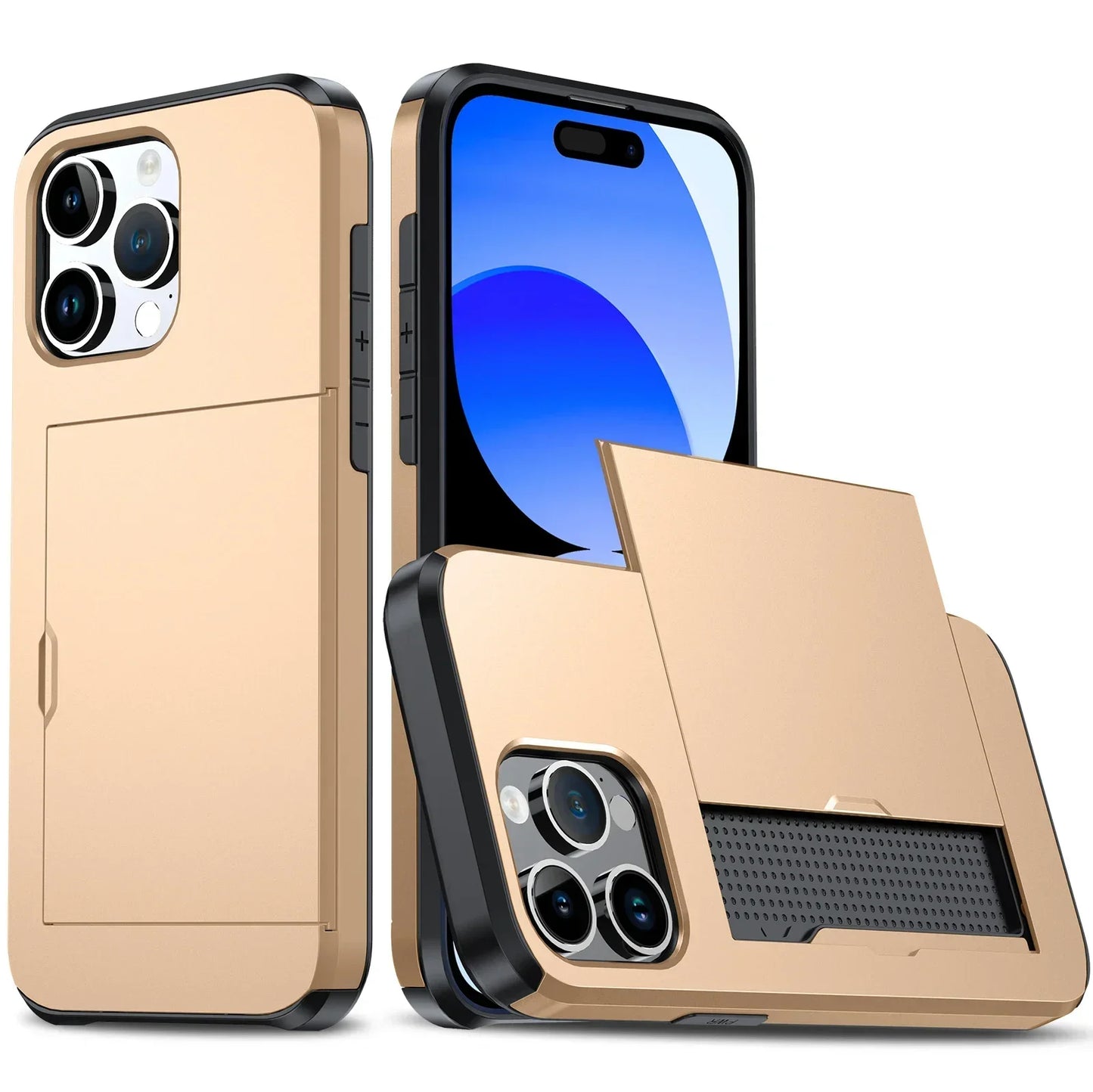 Case For iPhone 16 Pro Max 16 Plus 15 Pro 15 14 13 12 11 Wallet Card Holder Slide Slot Slim Hard PC Heavy Duty Protective Covers