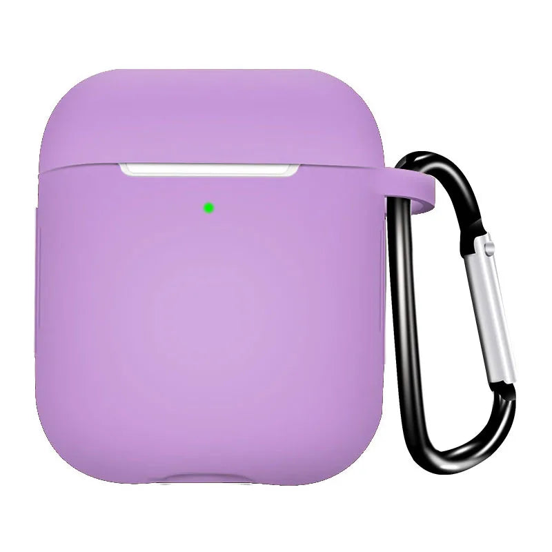 Silicone Earphone Case for AirPods 1/2 Gen Cover Case Wirless Headphones Skin-friendly Earbuds Case with Hook iPhone Case Bag