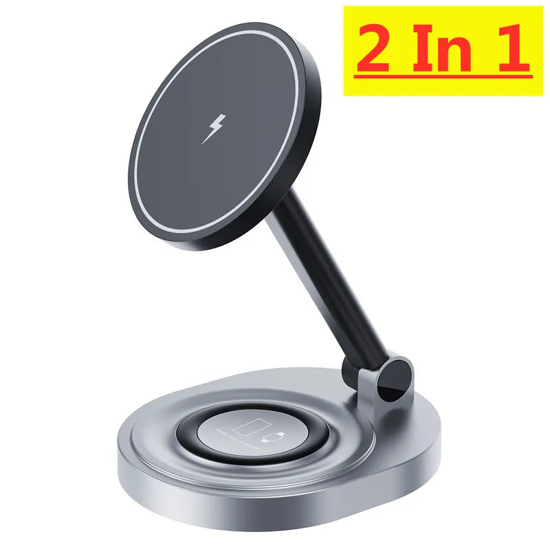 2 In 1 Magnetic Wireless Charger Stand Pad Foldable Fast Charging Station Dock For iPhone 15 14 13 Pro Max Mini Airpods Pro 2/3