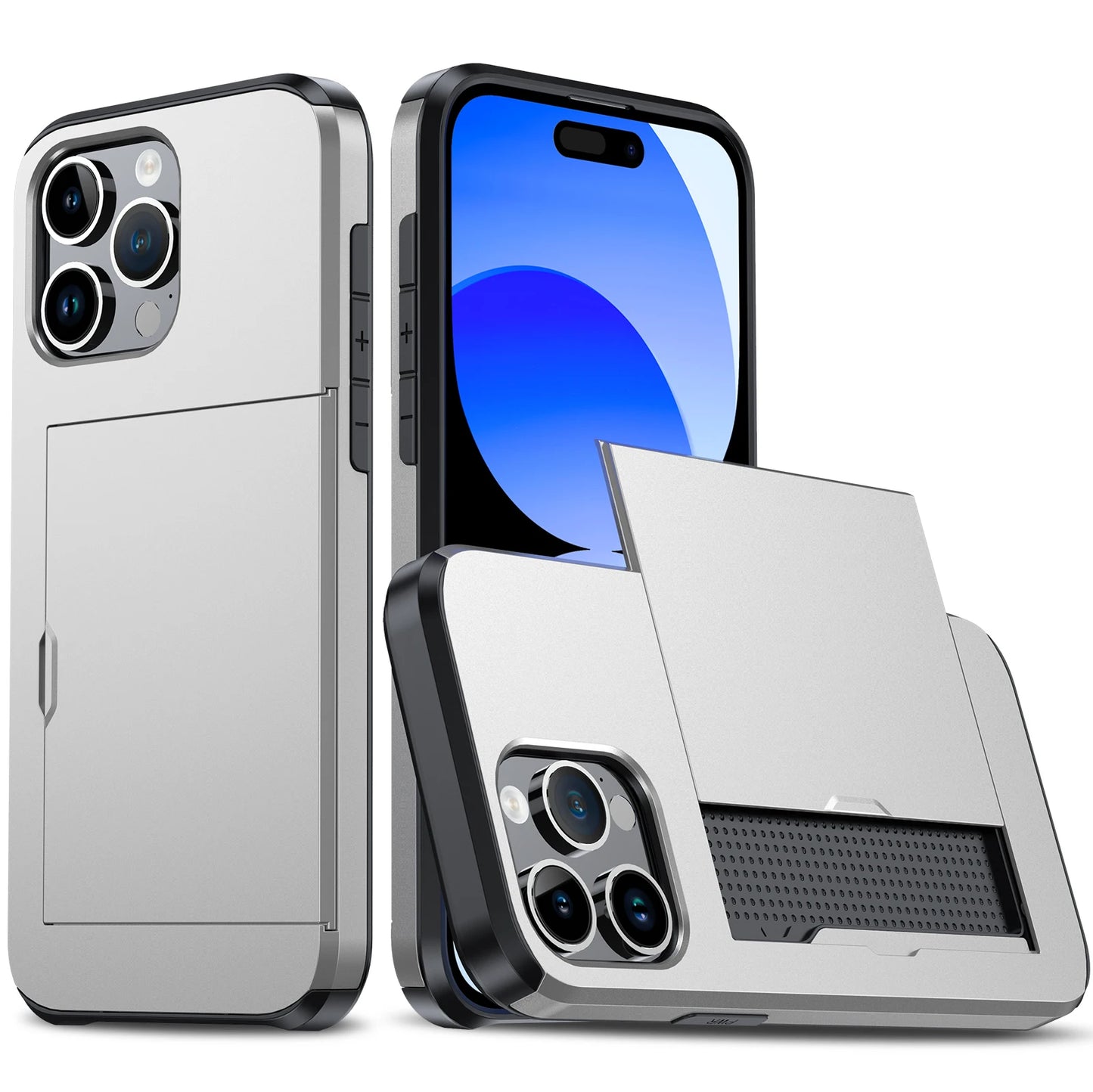 Case For iPhone 16 Pro Max 16 Plus 15 Pro 15 14 13 12 11 Wallet Card Holder Slide Slot Slim Hard PC Heavy Duty Protective Covers
